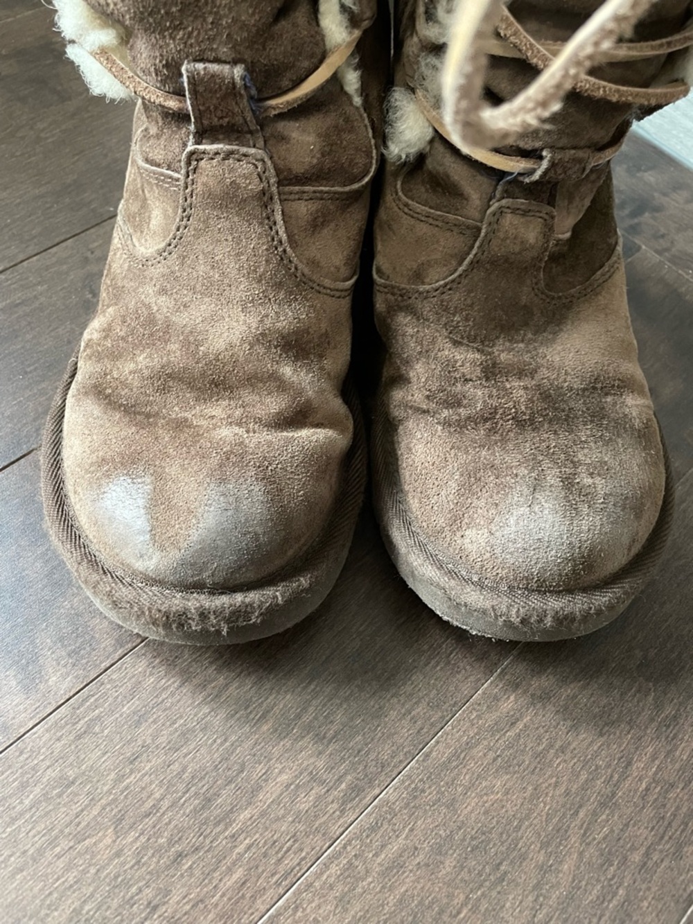 UGG Whitley Tall Brown Leather Suede Sheepskin Lined Boots Women’s Size 5 - Picture 6 of 13